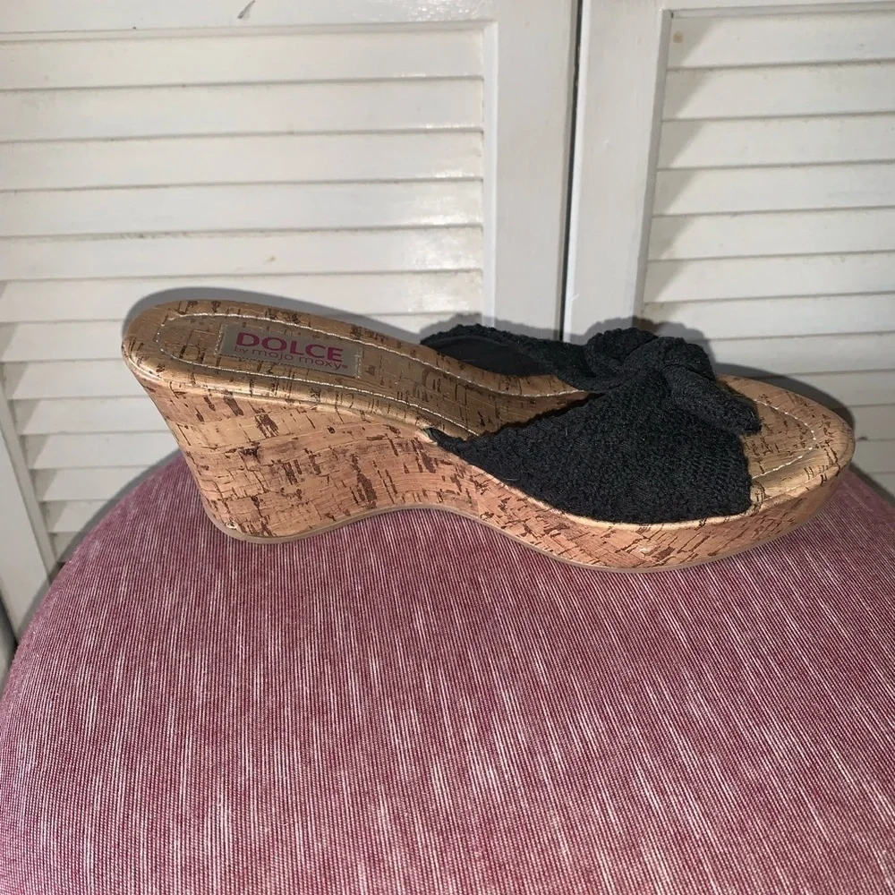 Dolce by Mojo Moxy “The Piper” Wedge Sandals Black and Cork 8.5 - Picture 6 of 8